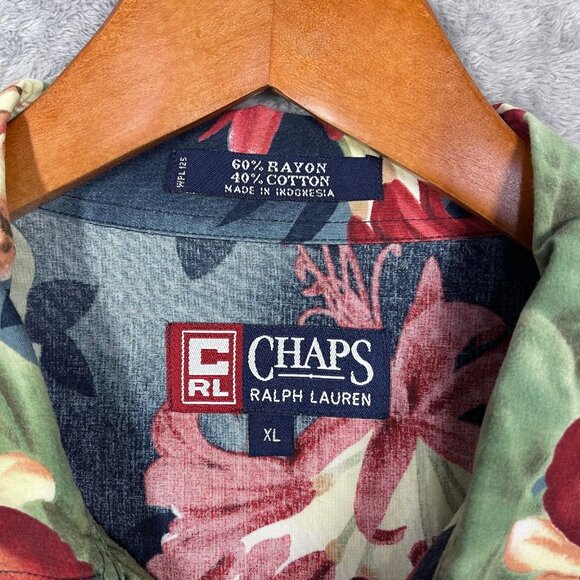 Vintage Chaps Ralph Lauren Shirt Mens XL‎ Blue Green Hawaiian Tropical Floral - Picture 6 of 7